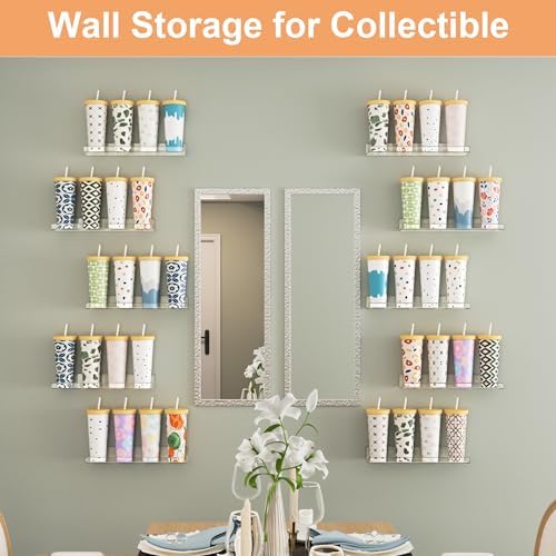 Upsimples 16 Pack Clear Acrylic Floating Shelves for Wall Storage
