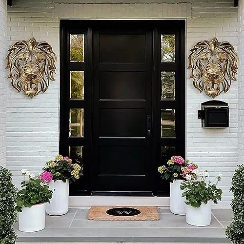 Lion Head Wall Art Sculpture 3D Golden Resin Wall Decor