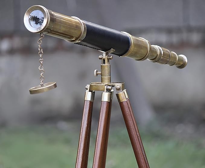 Antique Telescope with Tripod for Home Office Decor