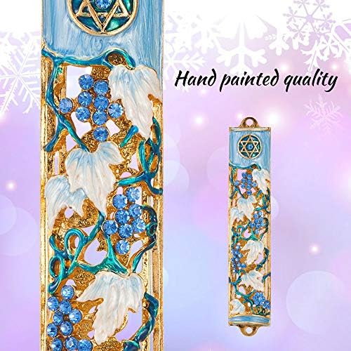 Matashi 6 Inch Hand Painted Mezuzah with Gold and Crystal Accents