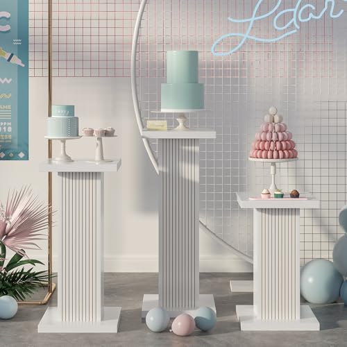 3PCS White Square Display Pedestal Stands for Parties and Events