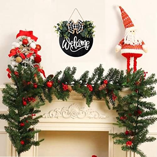 YiLOUR Welcome Sign Front Door Wreath Wall Decor Black