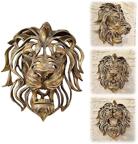 Lion Head Wall Art Sculpture 3D Golden Resin Wall Decor