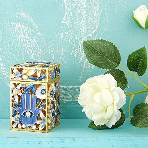 Matashi Hand Painted Enamel Tzedakah Box with Crystals and Gold Accents