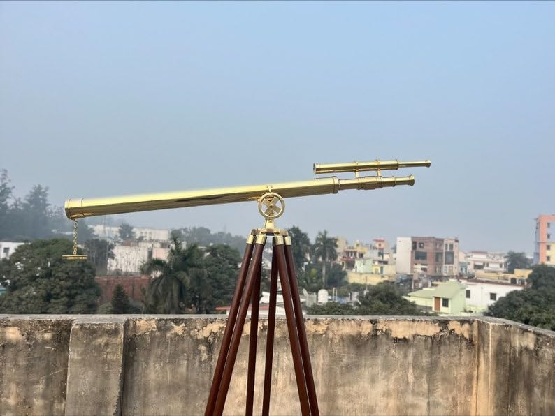 Handmade Nautical Double Barrel Telescope with Tripod