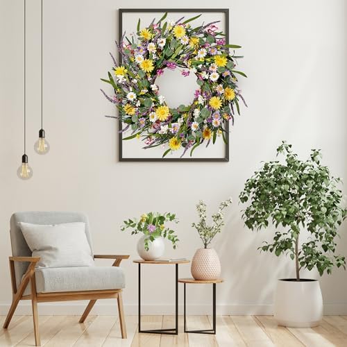 Sggvecsy 22 Inch Daisy Lavender Wreath Decor