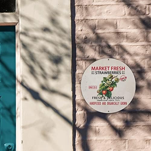 Market Fresh Strawberries Round Metal Tin Sign Decor