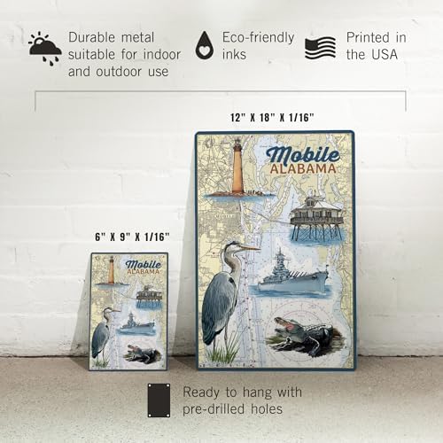 Lantern Press 6x9 Metal Sign Mobile Alabama Nautical Chart