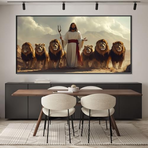 Jesus The Lion of Judah Canvas Wall Art with Gold Frame