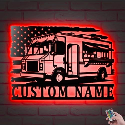 Custom Fast Food Truck US Flag Metal Wall Art Sign Without Lights