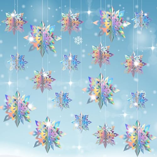 Geegoods 18PCS 3D Holographic Snowflake Garland