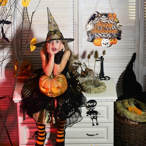Sophena Halloween Decor Wooden Ghost Door Wreath