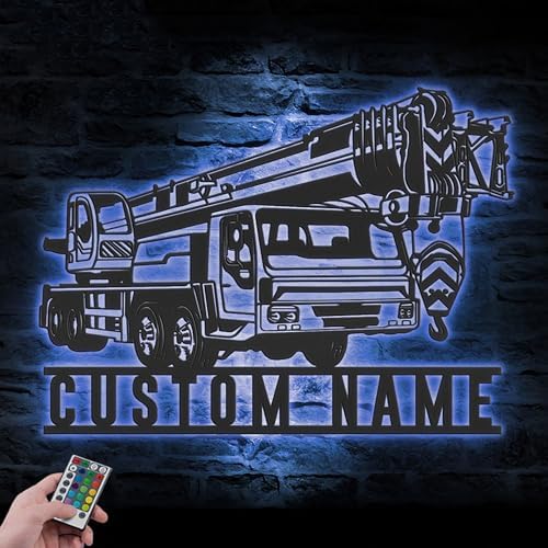 Custom Mobile Crane Truck Driver Metal Wall Art LED Light Personalized Sign