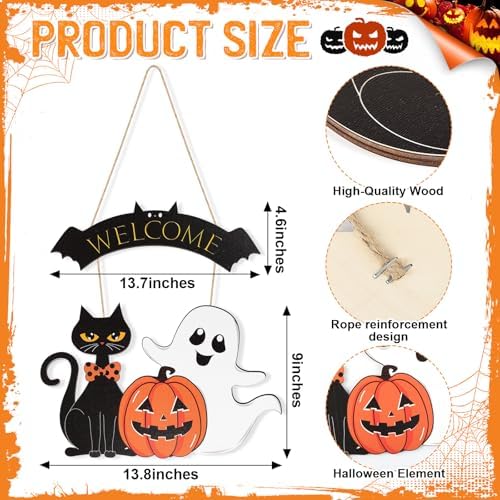 Halloween Wooden Ghost Door Wreath Welcome Sign