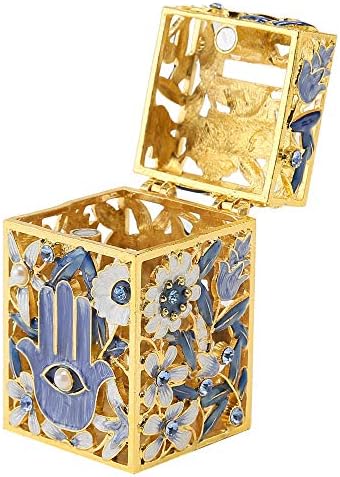 Matashi Hand Painted Enamel Tzedakah Box with Crystals and Gold Accents