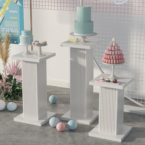 3PCS White Square Display Pedestal Stands for Parties and Events