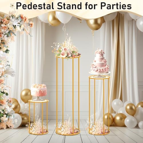 Hicarer 5 Pcs Gold Metal Cylinder Pedestal Stands