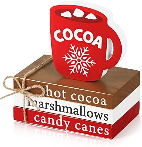 Hot Cocoa Wood Book Stack for Christmas Decor