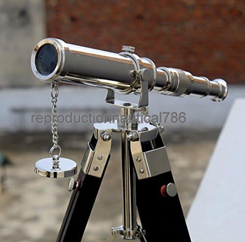 10 Inch Decorative Brass Telescope with Adjustable Wooden Tripod Stand