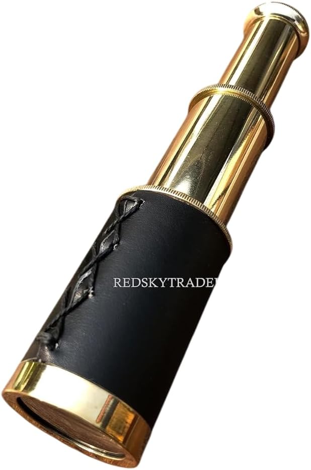 6 Handheld Brass Telescope with Wooden Box Pirate Navigation Mini Spyglass Collapsible
