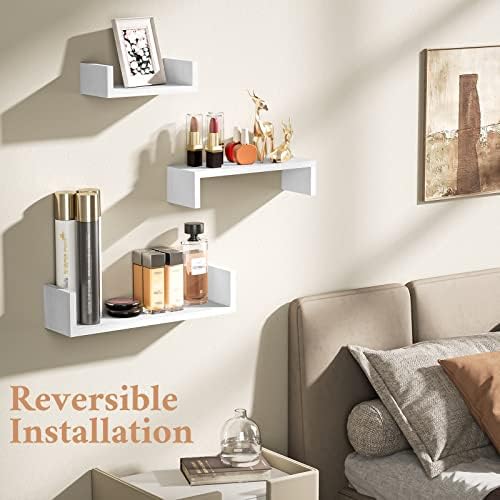 SRIWATANA White Floating Wall Shelves Solid Wood