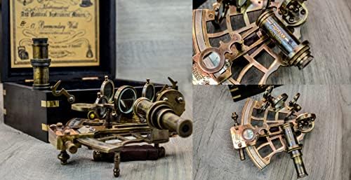 Sailors Art J Scout Nautical Sextant with Brass Telescope and Wooden Box
