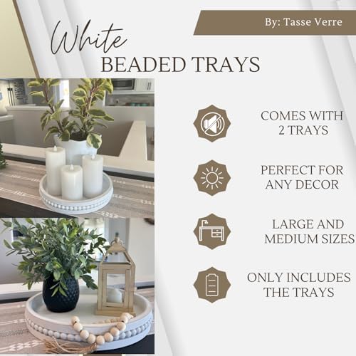 Tasse Verre White Beaded Decorative Tray Set 2-Pack