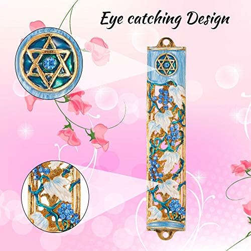 Matashi 6 Inch Hand Painted Mezuzah with Gold and Crystal Accents