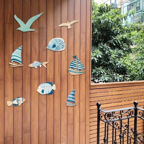 Xisakaca 9pcs Wood Sailboat Wall Decor Set