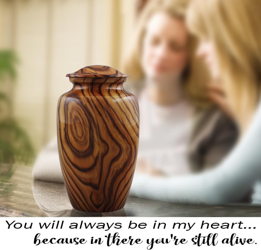 Walnut Grain Print Metal Urn with Velvet Bag