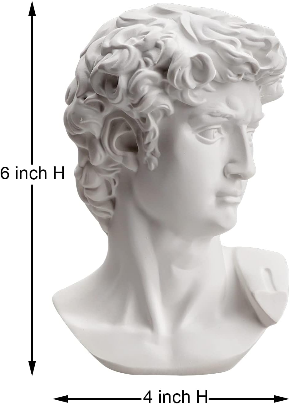 Michelangelos David Bust Statue 6 Inch White