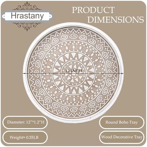 Boho Round Wooden Decorative Tray with Beaded Detail