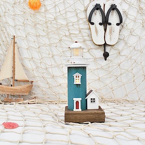 K KILIPES Wood Lighthouse Nautical Decor LED Nightlight Centerpiece