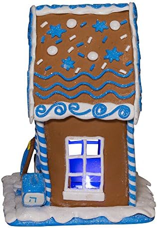 Kurt S Adler 7 Inch LED Hanukkah Gingerbread House Tablepiece Blue