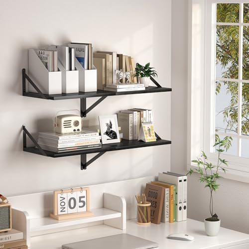 Black Floating Shelves Set of 2 for Wall 16W x 12D