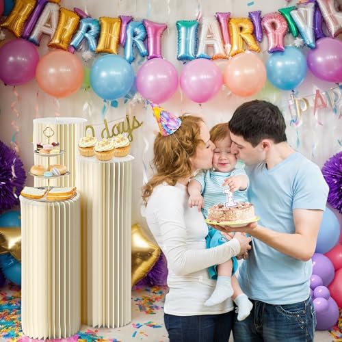 Set of 3 Adjustable Cylinder Pedestal Stands for Party Displays