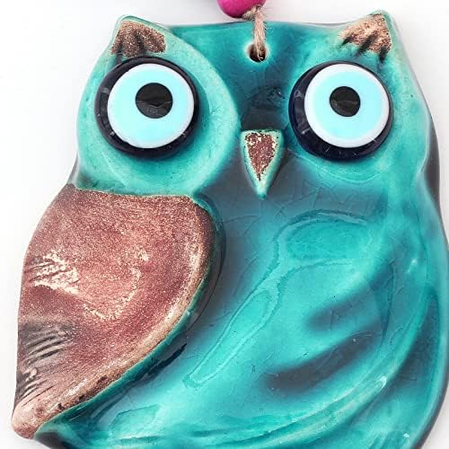 Handmade Ceramic Wall Art with Owl and Evil Eye Design