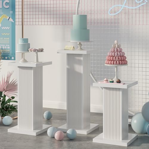 3PCS White Square Display Pedestal Stands for Parties and Events