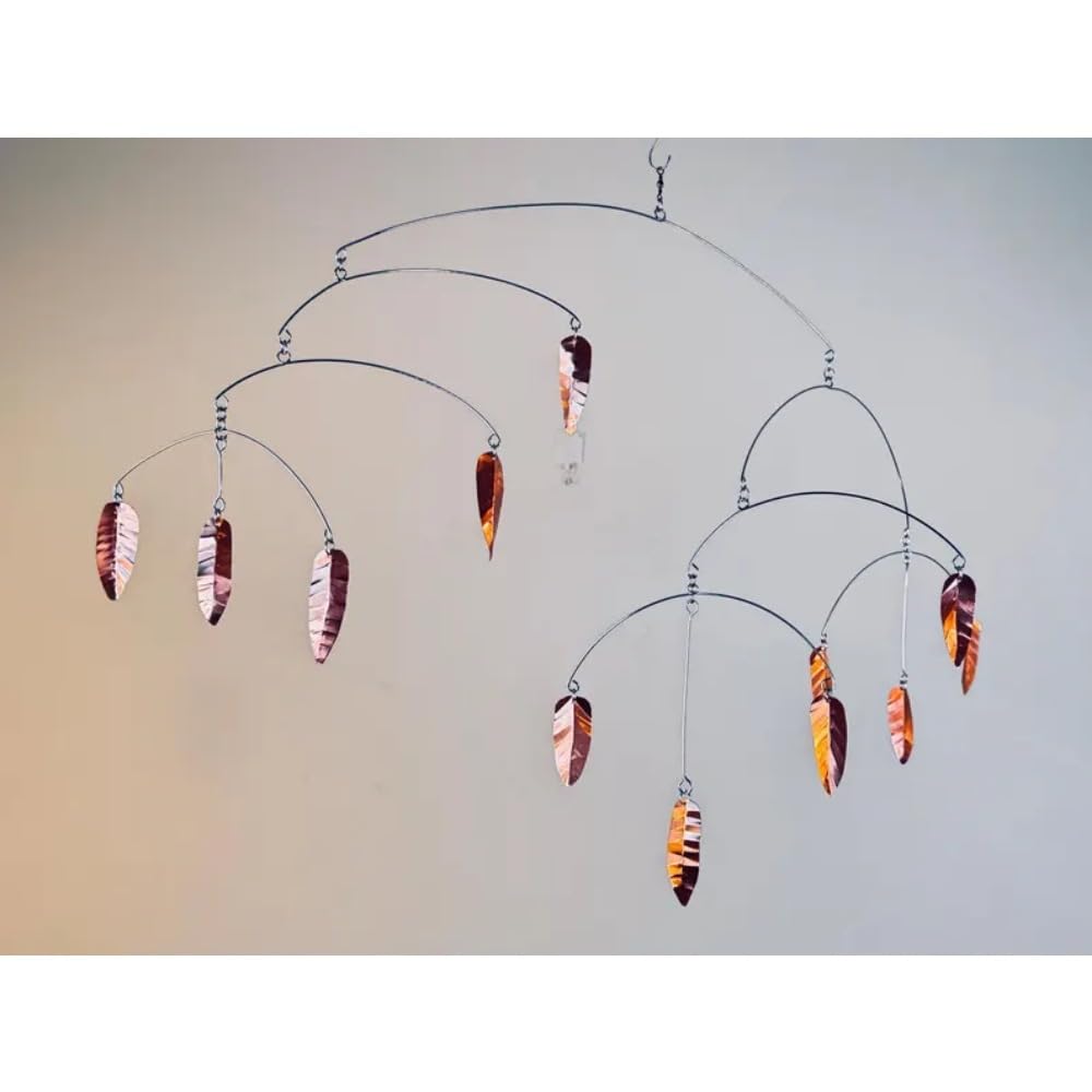 Modern Hammered Copper Leaf Hanging Mobile