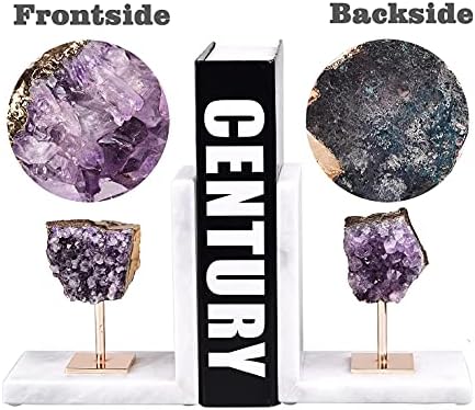 Amethyst Bookends for Heavy Books Decorative Marble Book Ends