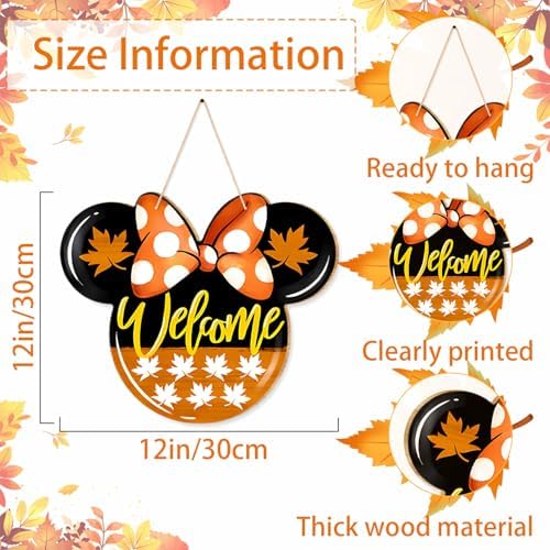 Fall Door Welcome Mouse Sign with Maple Leaves