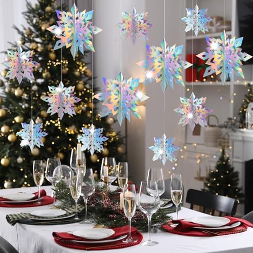 Geegoods 18PCS 3D Holographic Snowflake Garland