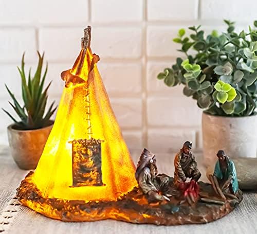 Ebros Gift Tribal Chief Fire Building LED Tipi Statue