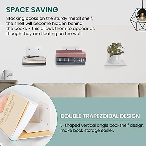Storage Maniac Floating Book Shelves 4-Pack White Large