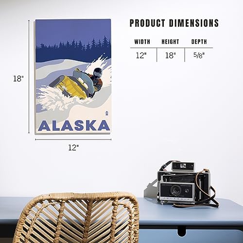 Lantern Press 12x18 Inch Premium Wood Sign Snowmobile Scene Alaska