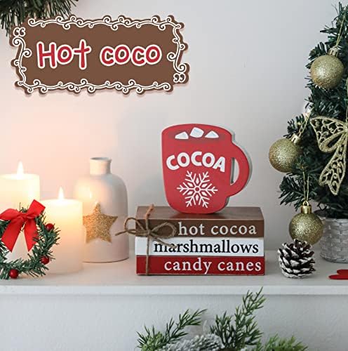 Hot Cocoa Wood Book Stack for Christmas Decor