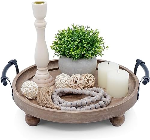 TOOLTENG Round Wooden Serving Tray with Handles