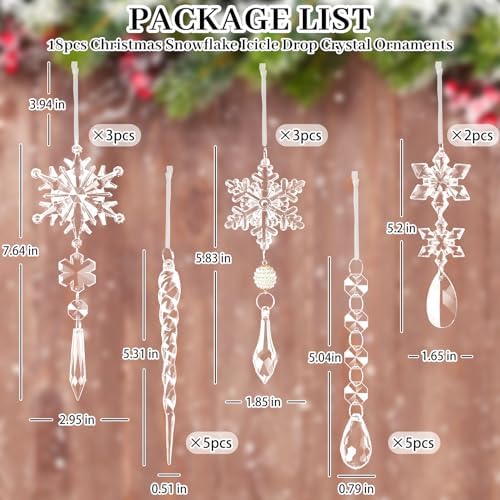 18pcs Crystal Snowflake Christmas Ornaments Set