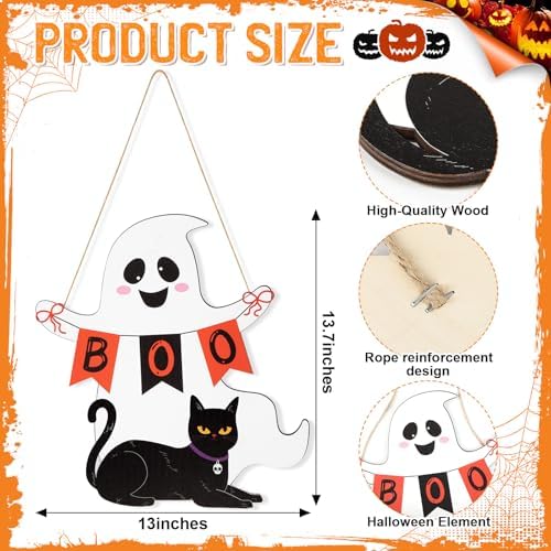 Halloween Wooden Ghost Door Wreath with BOO Sign