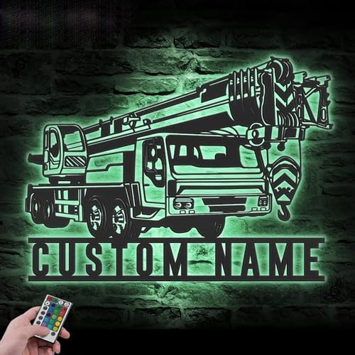 Custom Mobile Crane Truck Driver Metal Wall Art LED Light Personalized Sign